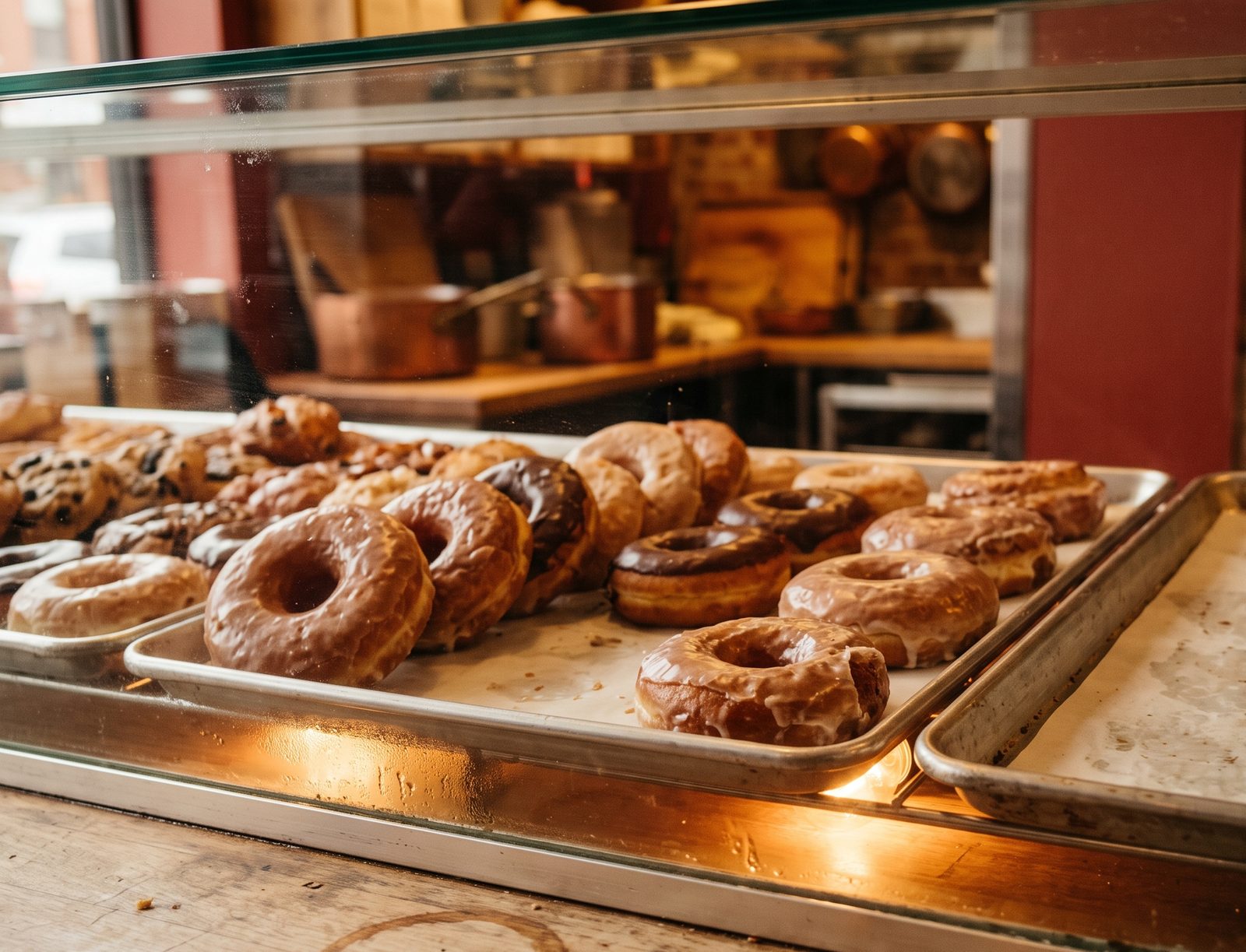 Fresh glazed donuts in the West Side deli case